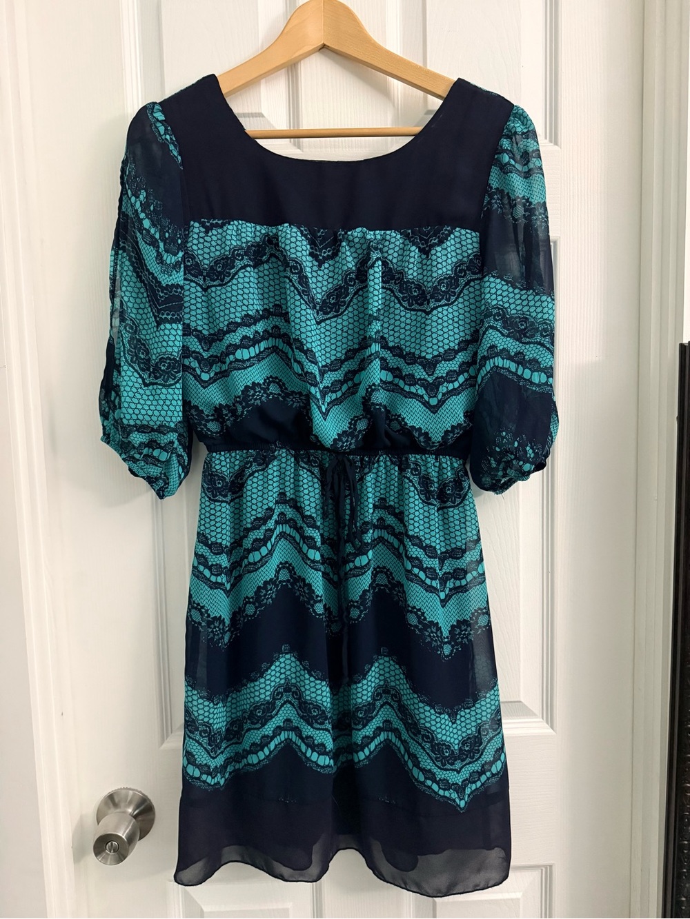 Enfocus Studio Teal and Navy Printed Midi Dress
